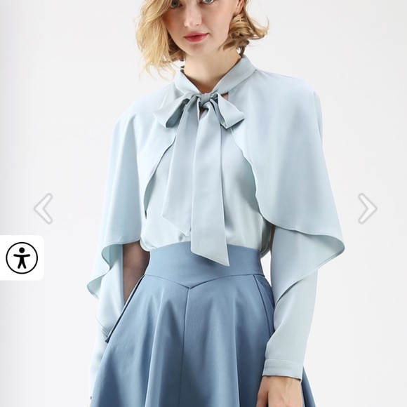 Chicwish Tops - Chicwish - Light Blue Bowknot Cape Sleeves Blouse- Size M